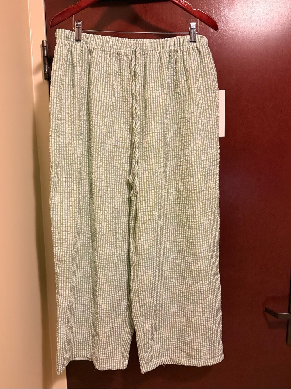 SHEIN Green and White Striped Wide Leg Seersucker Pants
